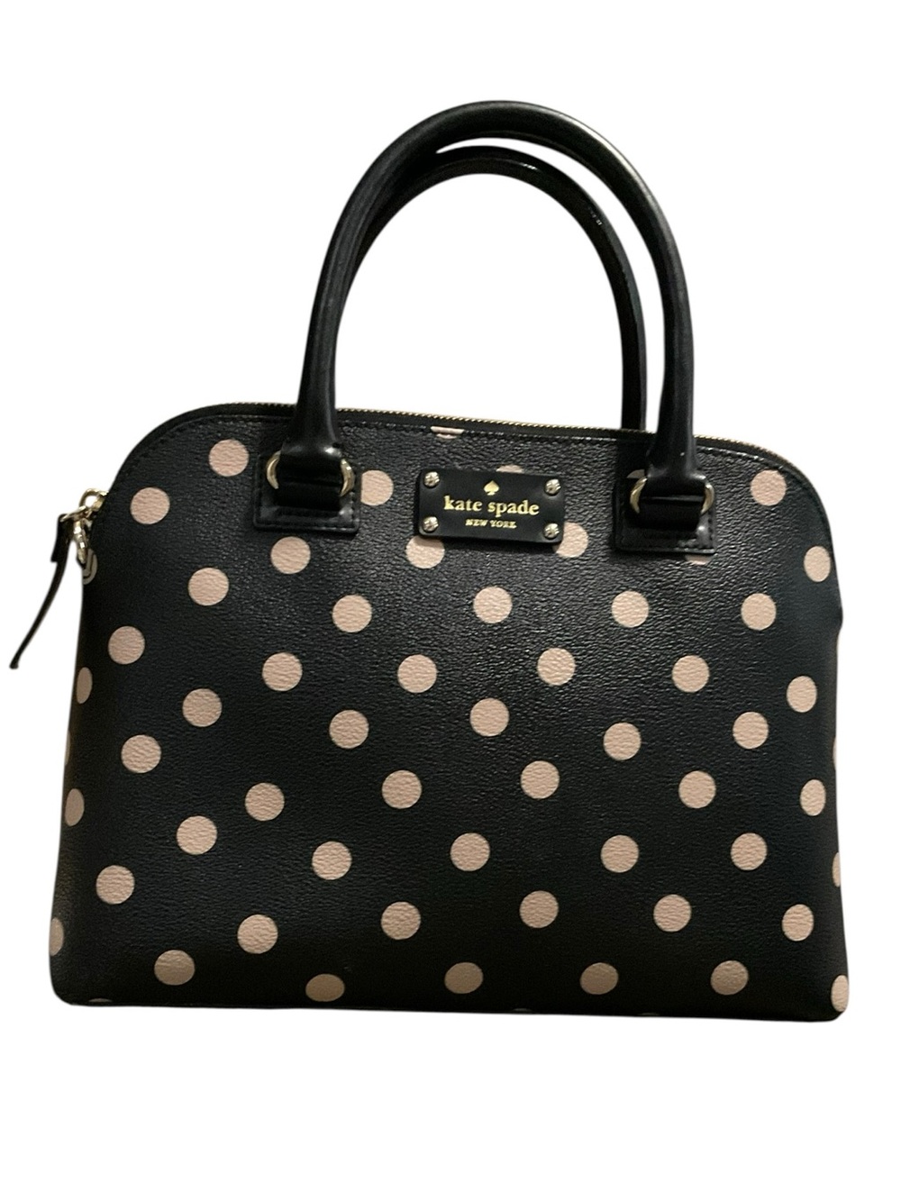 kate spade Rachelle Black with Tan Polka Dot Satchel in a Dome Style